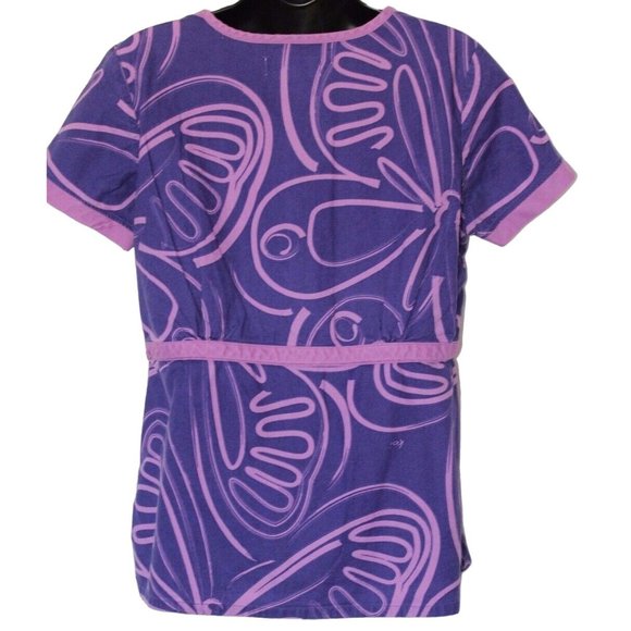 Koi Small Purple Modern Swirling Mock Wrap Kimono Style Medical Scrub Top Nurse - Picture 2 of 11